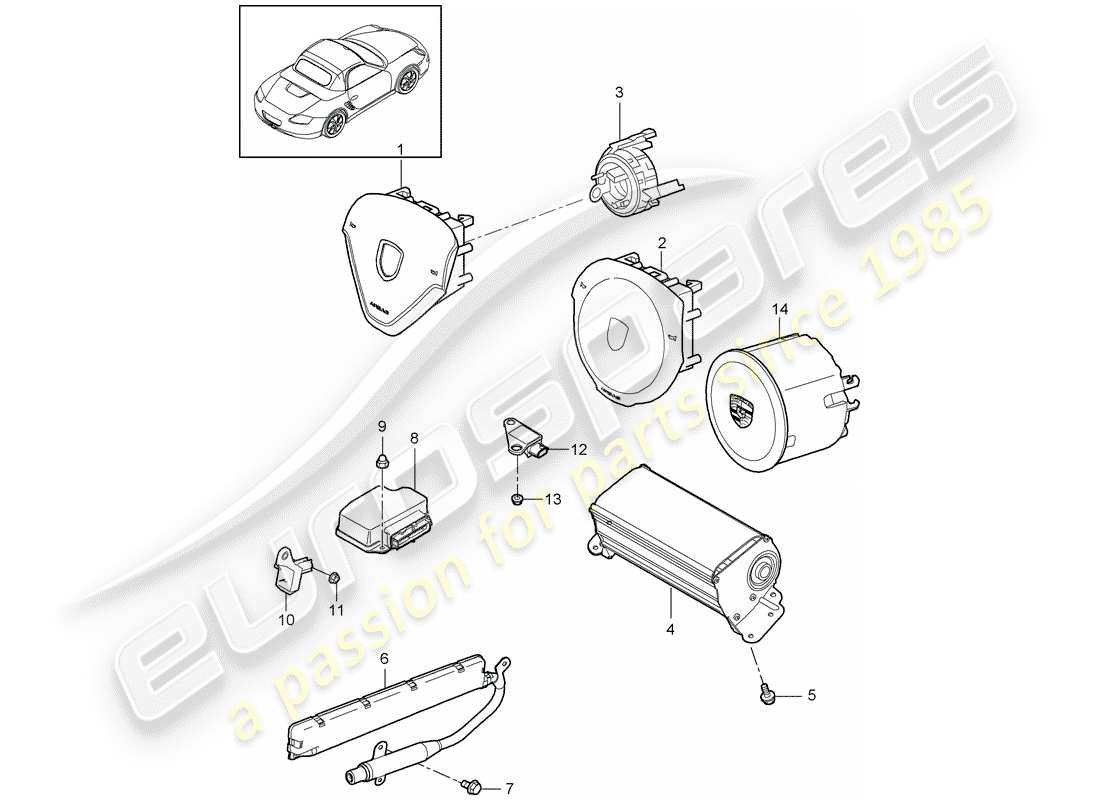 porsche 2011 (987 boxster) airbag diagramma delle parti