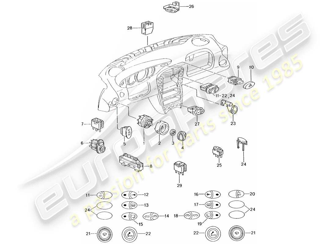porsche 996 (2001) diagramma delle parti dell'interruttore