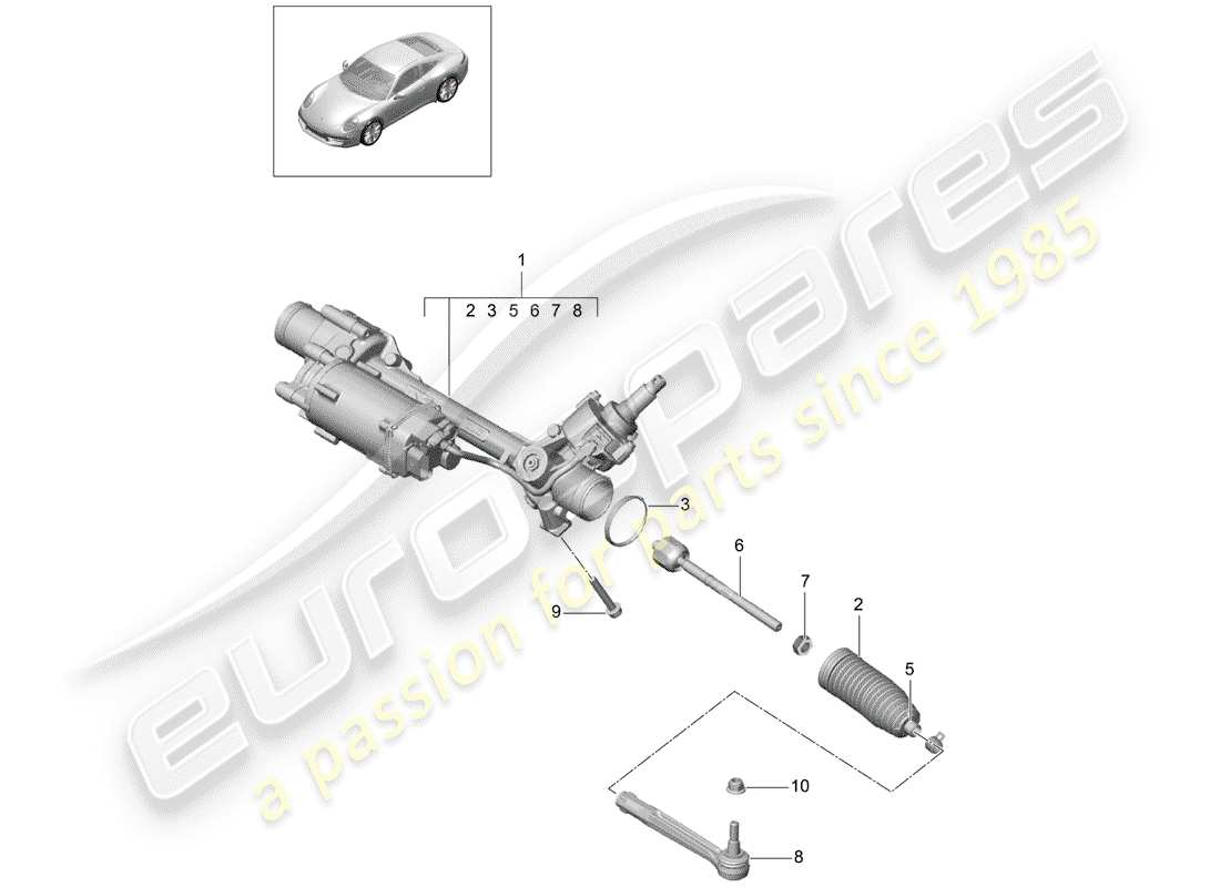porsche 2013 (991-1) schema delle parti della scatola dello sterzo