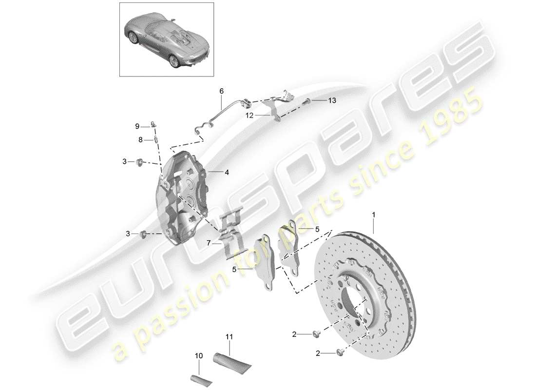 porsche 2015 (918 spyder) freni a disco diagramma delle parti
