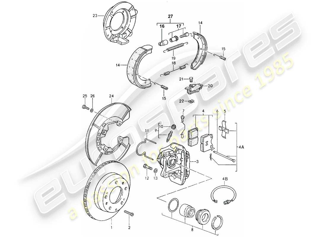 porsche 1984 (944) freni a disco - assale posteriore diagramma delle parti