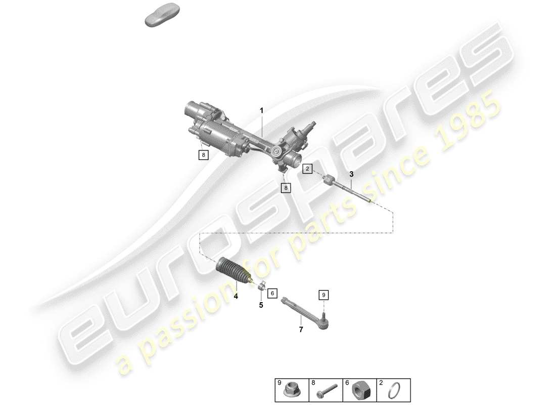 porsche 2019 (718 boxster spyder) schema delle parti della scatola dello sterzo