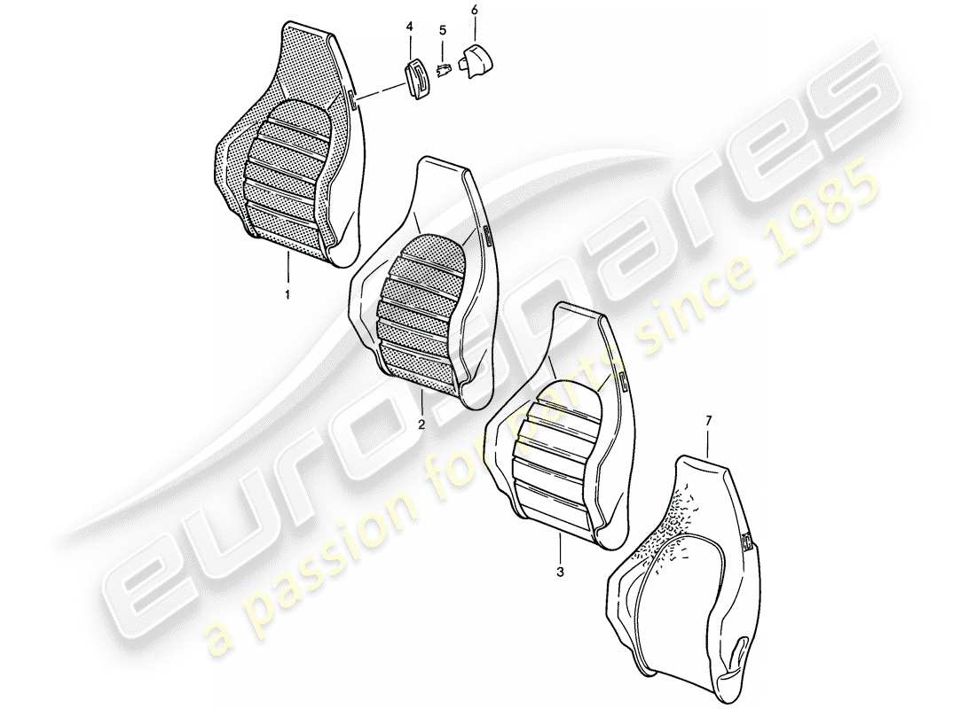 porsche 1985 (911) sedile sportivo - rivestimento schienale - d - mj 1985>> schema delle parti