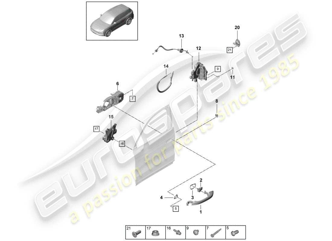 porsche 2018 (cayenne e3 9ya/9yb) maniglia della porta, esterna diagramma delle parti