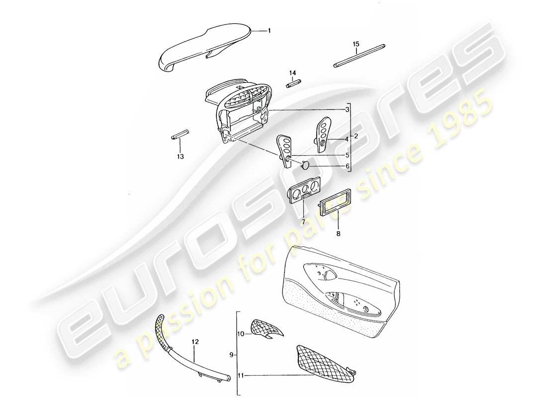 porsche 1989 (tequipment) scatola degli strumenti diagramma delle parti