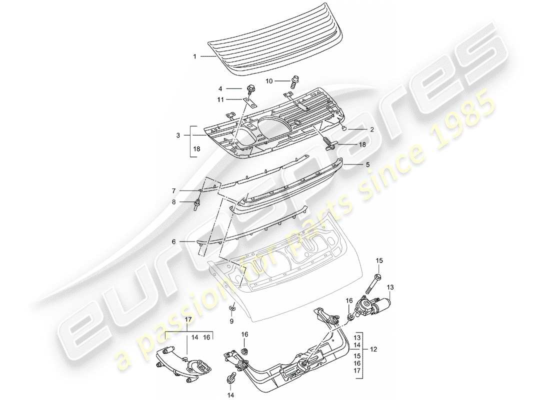 porsche 2000 (996) schema delle parti spoiler posteriore
