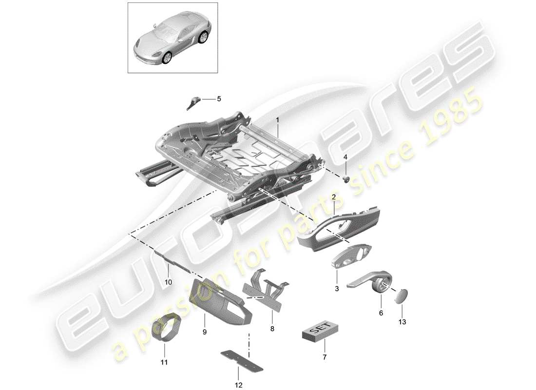 porsche 2019 (718 cayman) schema delle parti telaio del sedile