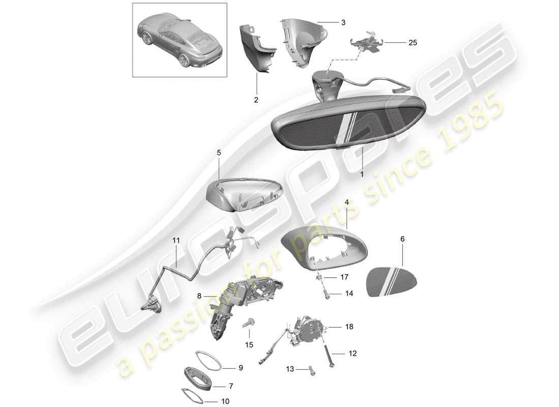 porsche 2015 (991-1 turbo) specchietto retrovisore interno diagramma delle parti
