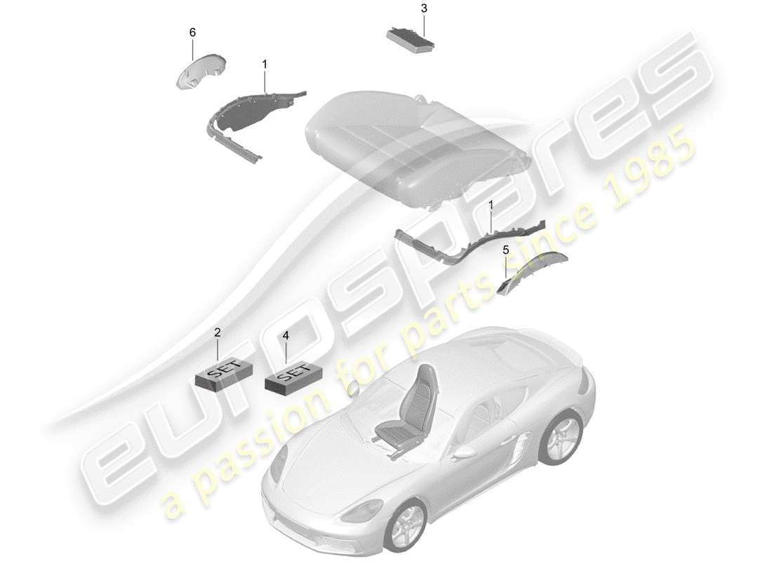 porsche 2020 (718 cayman) imbottitura per sedile diagramma delle parti