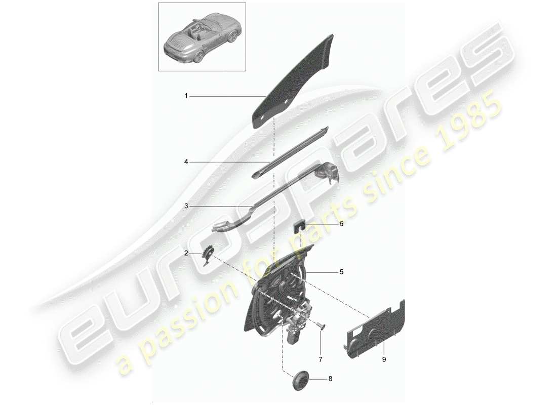 porsche 2017 (991-2 turbo) schema delle parti del finestrino laterale