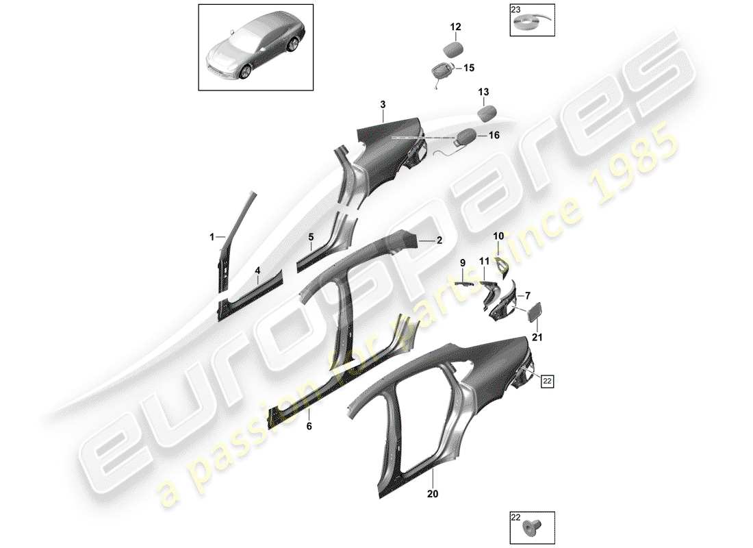 porsche 2017 (panamera 971-1) pannello laterale schema delle parti
