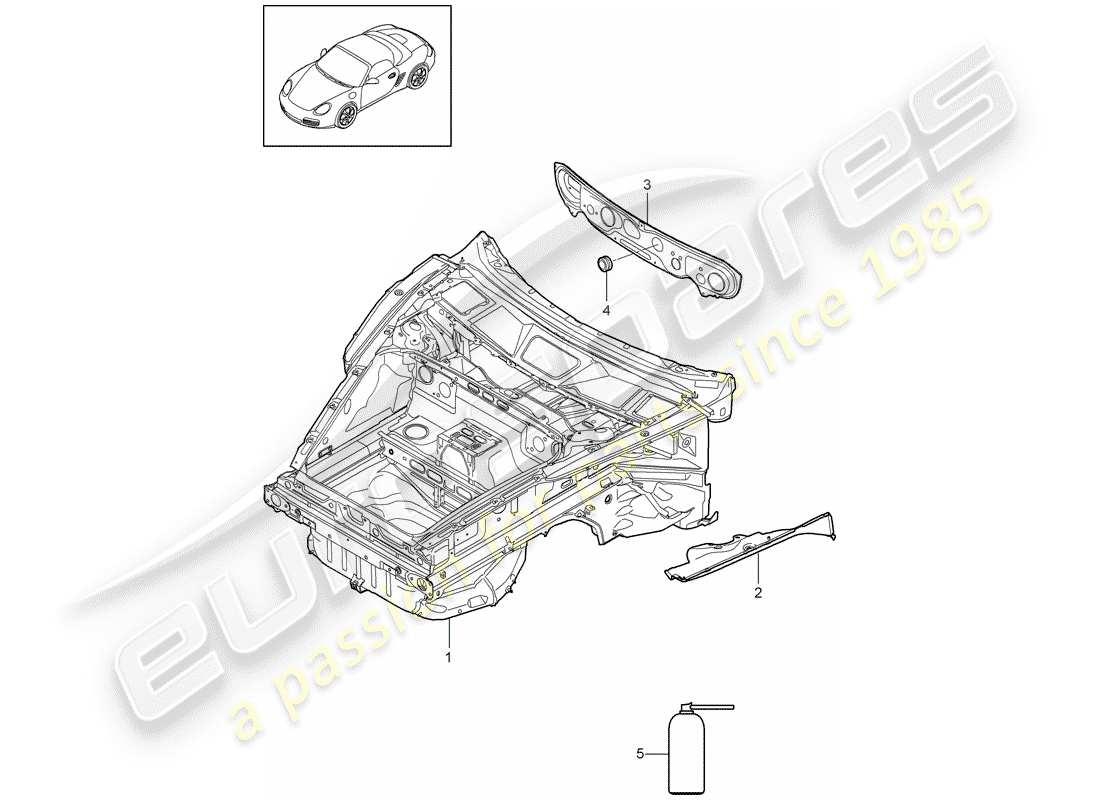 porsche 2011 (987 boxster) fine frontale diagramma delle parti