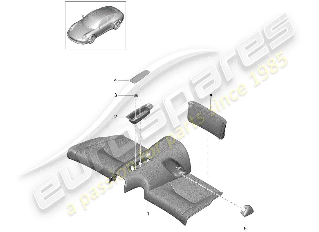 porsche 991 (2012) sedile posteriore diagramma delle parti