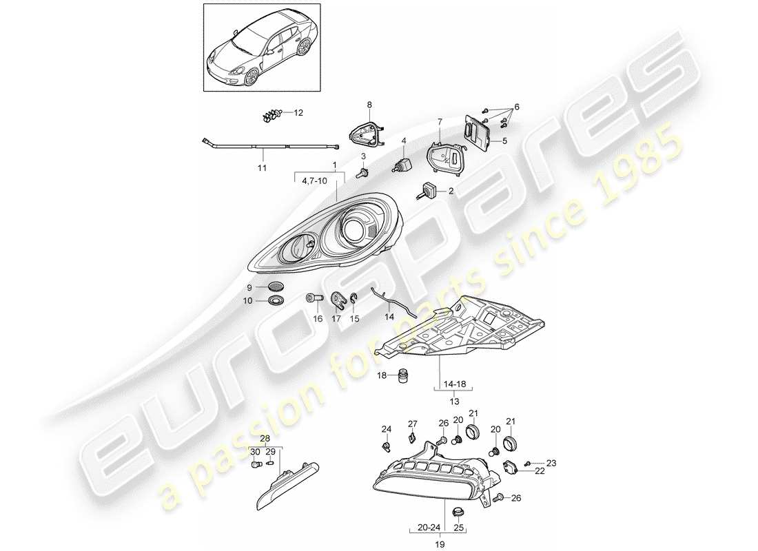 porsche 2011 (panamera 970) diagramma delle parti del faro