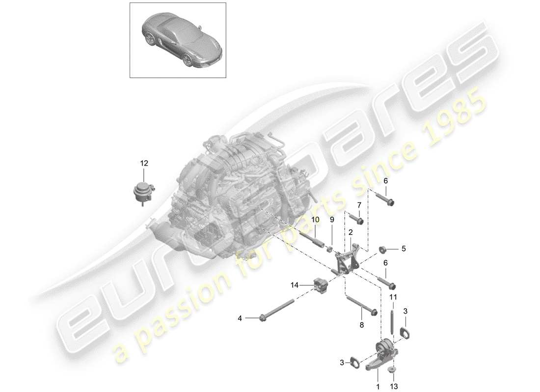 porsche 2016 (981 boxster) sospensione del motore diagramma delle parti