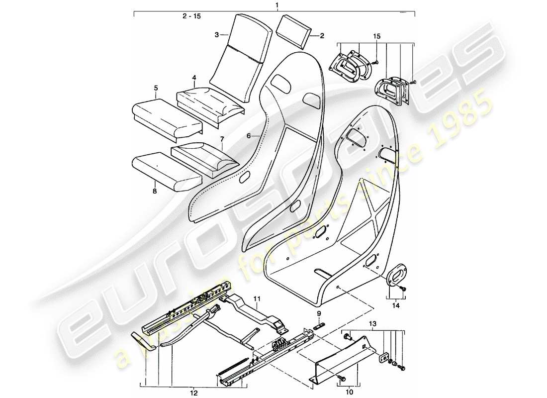 porsche 2001 (996 turbo / gt2) sedile - pelle diagramma delle parti