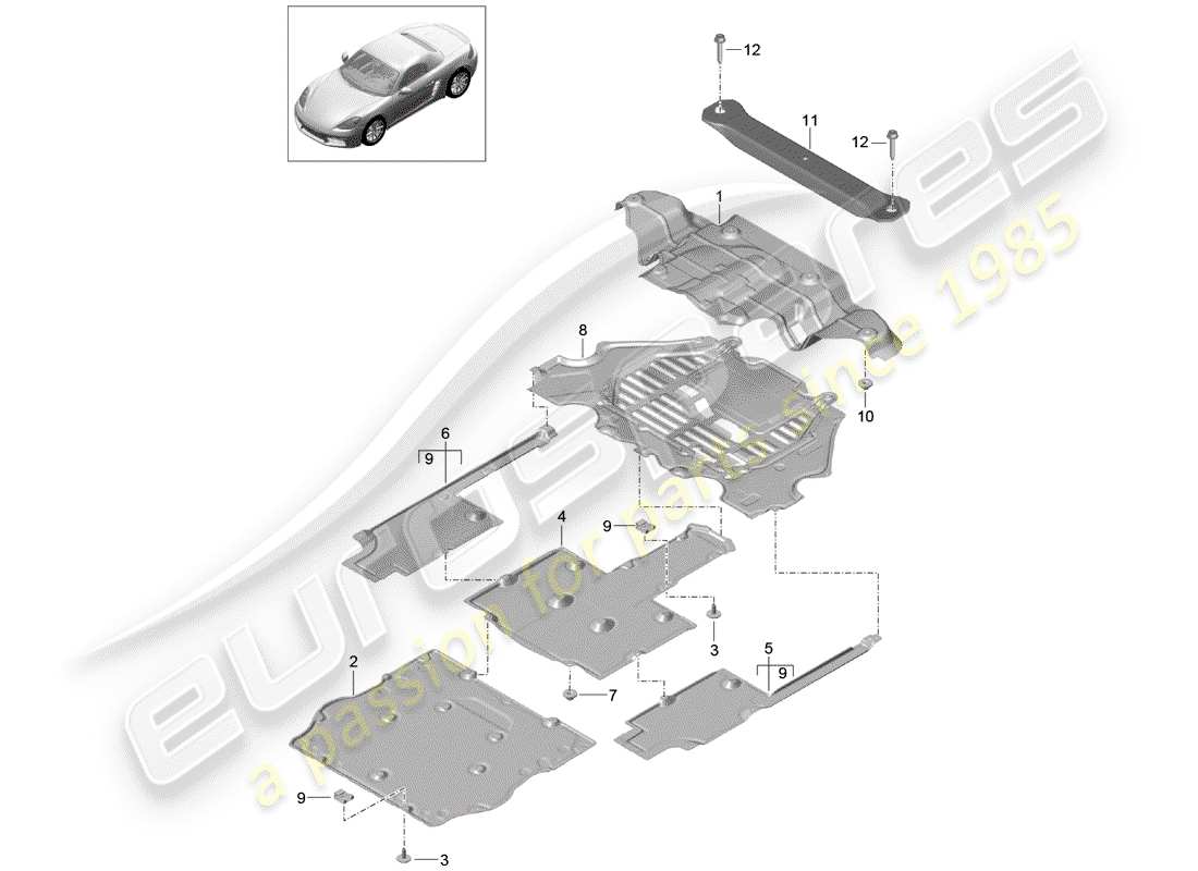 porsche 2020 (718 boxster) liner diagramma delle parti