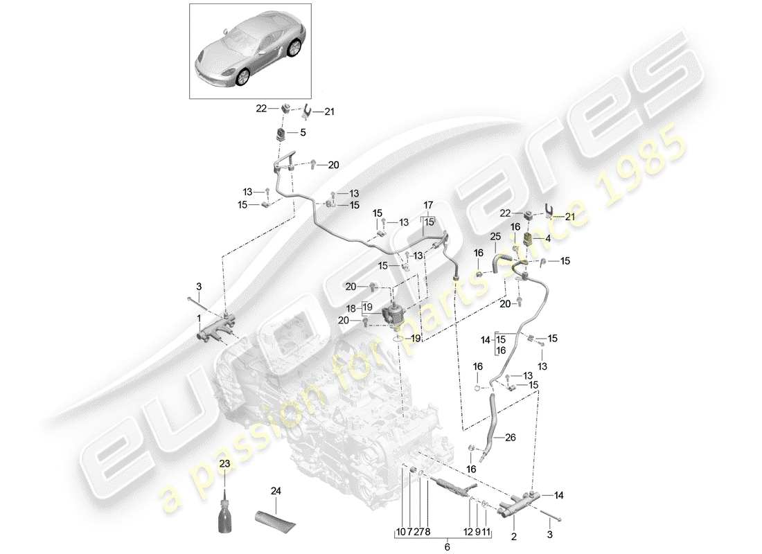porsche 2019 (718 cayman) tubo di raccolta carburante diagramma delle parti