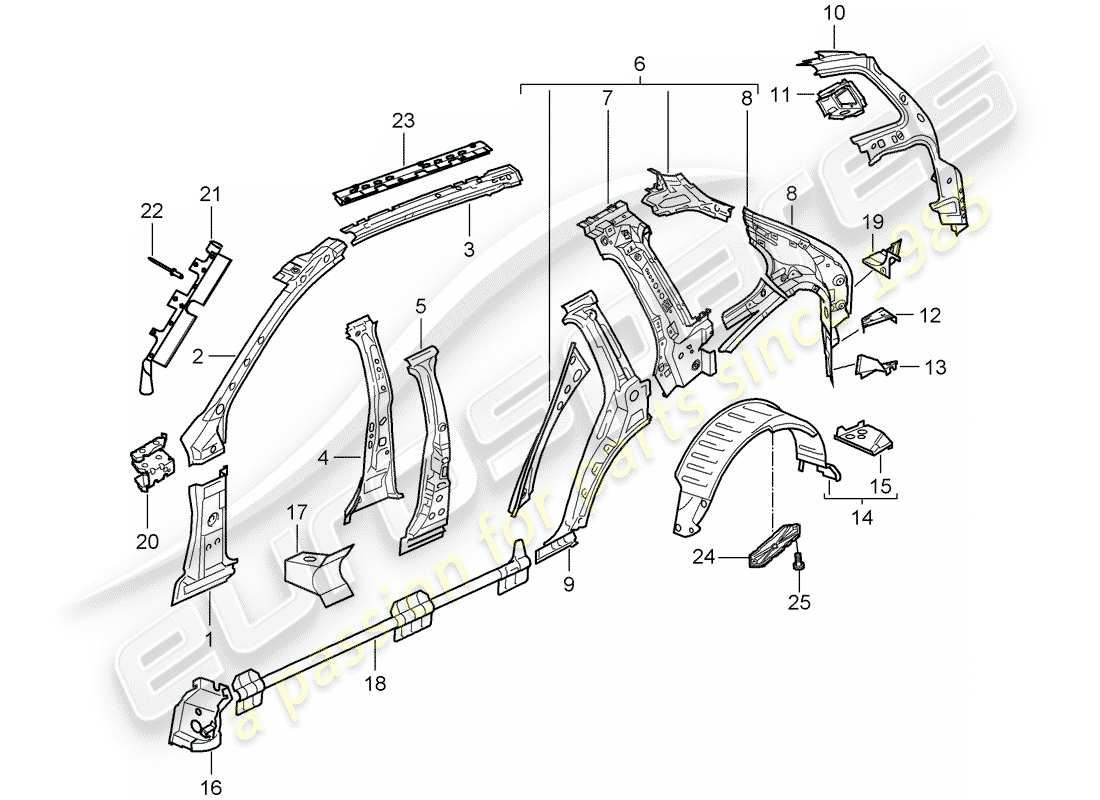 porsche 2008 (cayenne e1 9pa) pannello laterale diagramma delle parti
