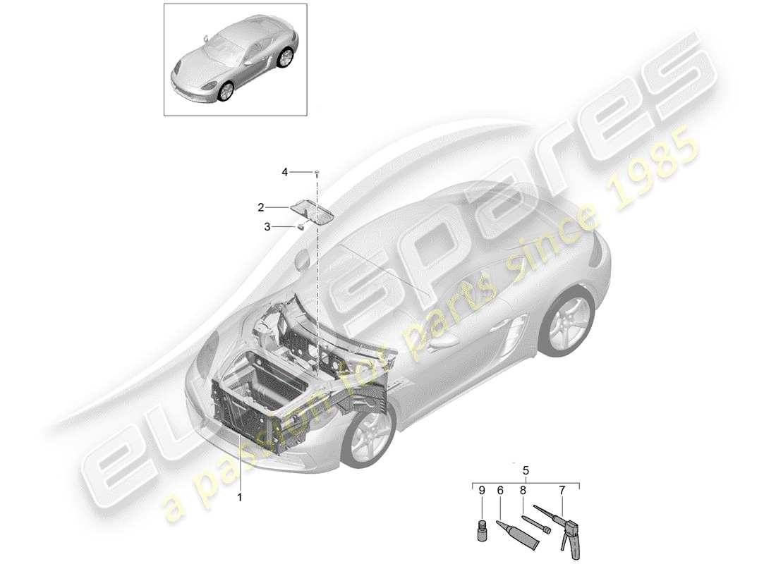 porsche 2017 (718 cayman) schema delle parti frontale