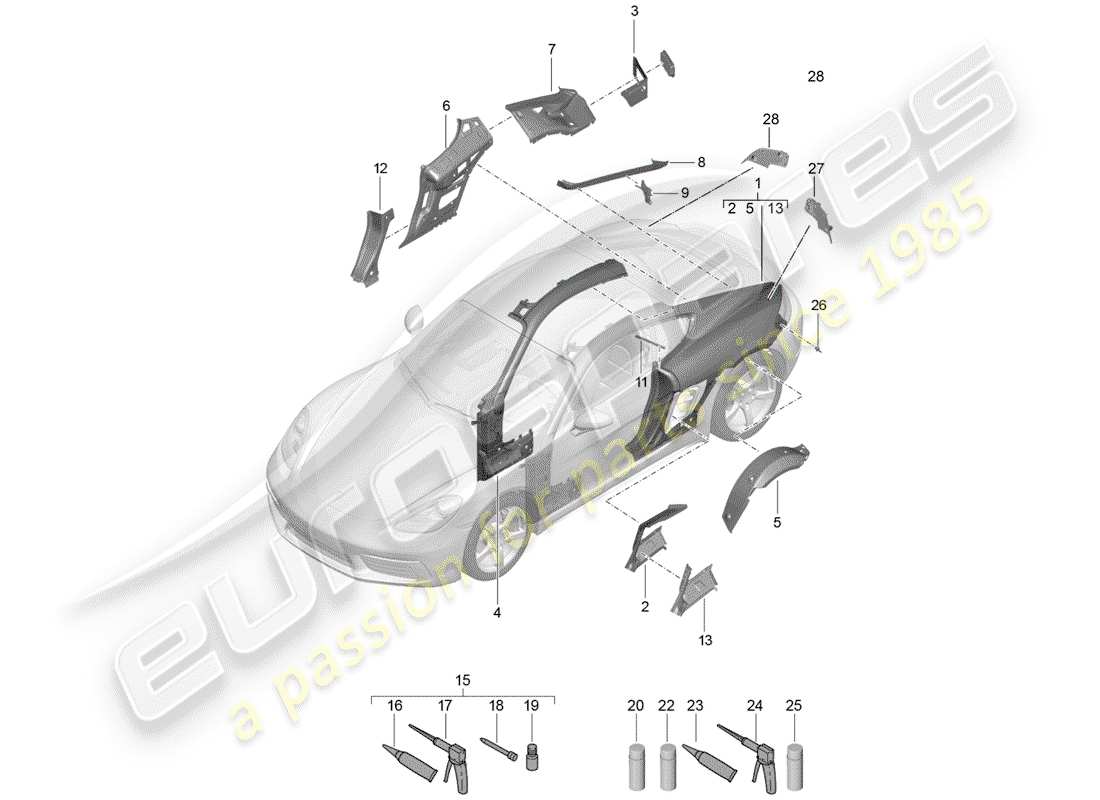 porsche 2017 (718 cayman) pannello laterale schema delle parti