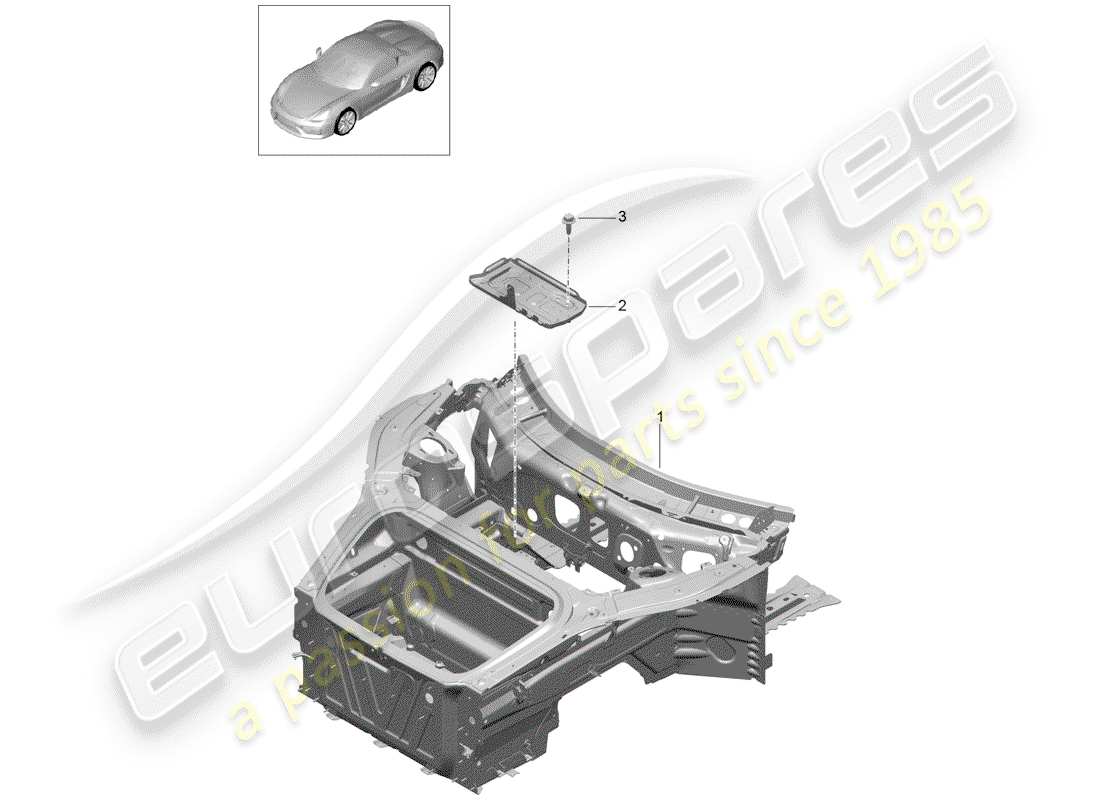 porsche 2016 (981 boxster spyder) fine frontale diagramma delle parti