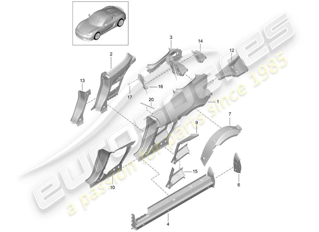 porsche 2016 (981 boxster spyder) pannello laterale diagramma delle parti