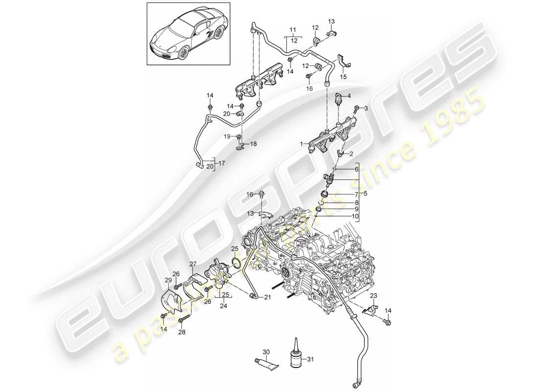 porsche 2009 (987 cayman) tubo di raccolta carburante diagramma delle parti