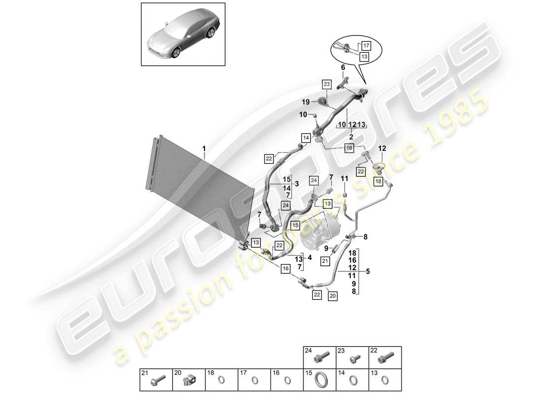porsche panamera 971 (2017) circuito frigorifero diagramma delle parti