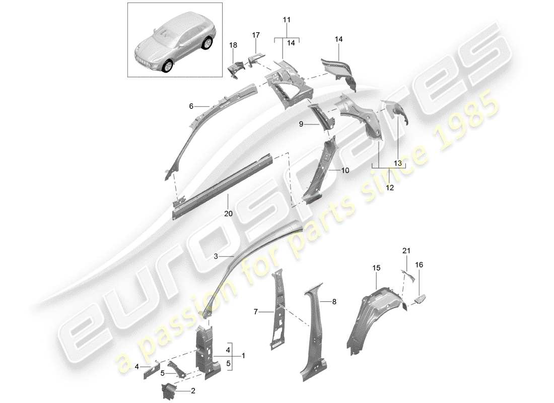porsche 2018 (macan) pannello laterale diagramma delle parti