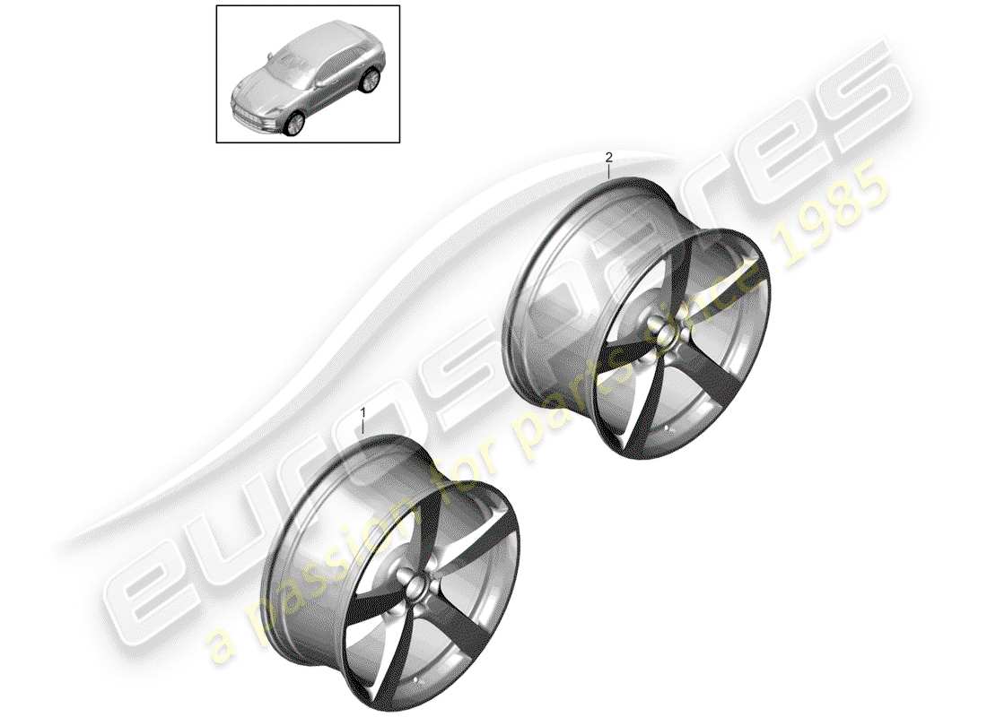 porsche 2020 (macan) diagramma delle parti del cerchio in lega