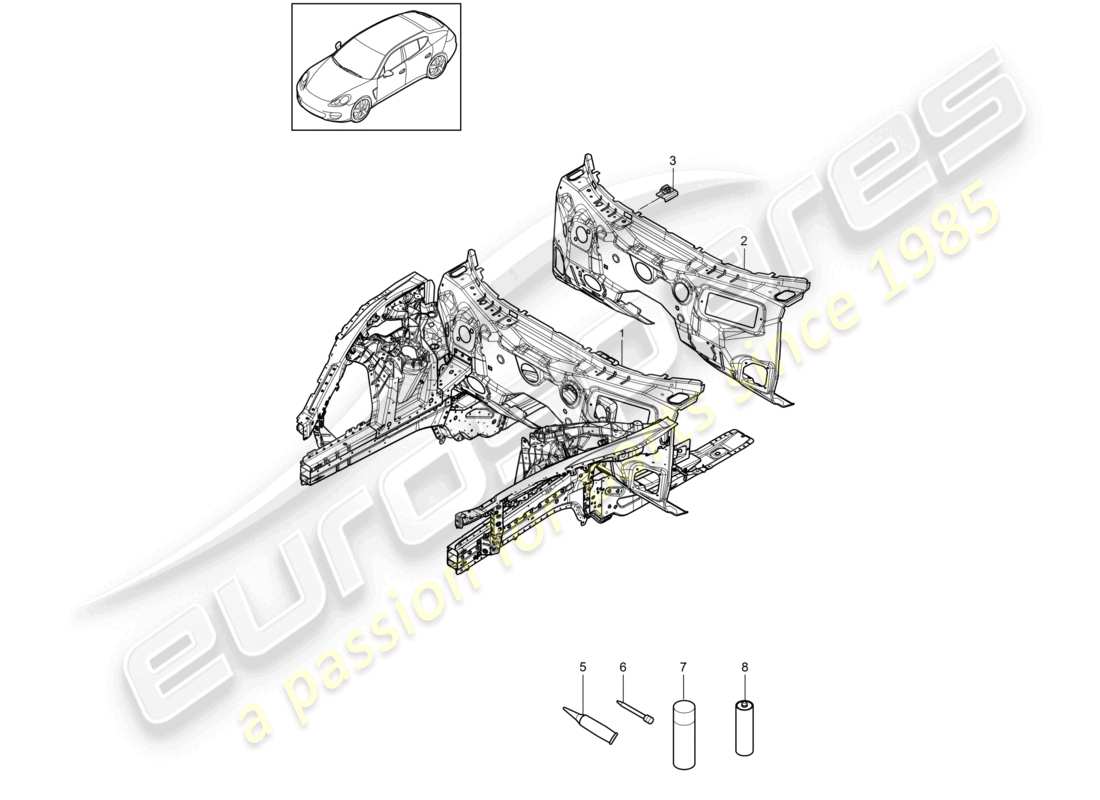 porsche 2010 (cayenne e1 9pa) fine frontale diagramma delle parti