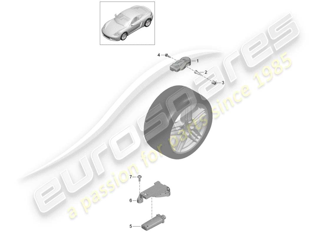 porsche 2018 (718 cayman) sistema di controllo della pressione dei pneumatici diagramma delle parti
