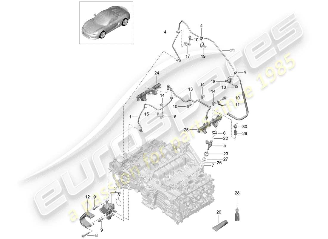porsche 2016 (981 boxster spyder) tubo raccolta carburante schema delle parti