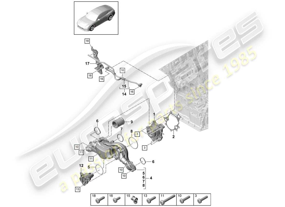 porsche 2017 (panamera 971-1) schema delle parti della pompa dell'acqua