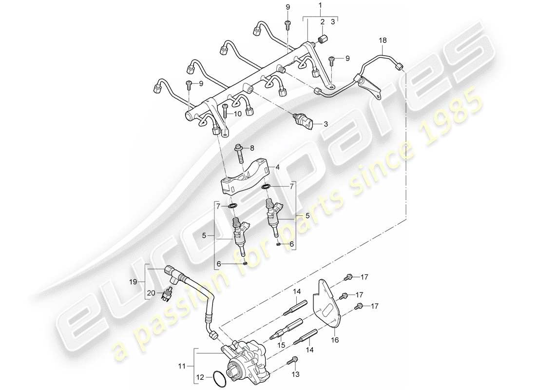 porsche 2010 (cayenne e1 9pa) tubo di raccolta carburante diagramma delle parti