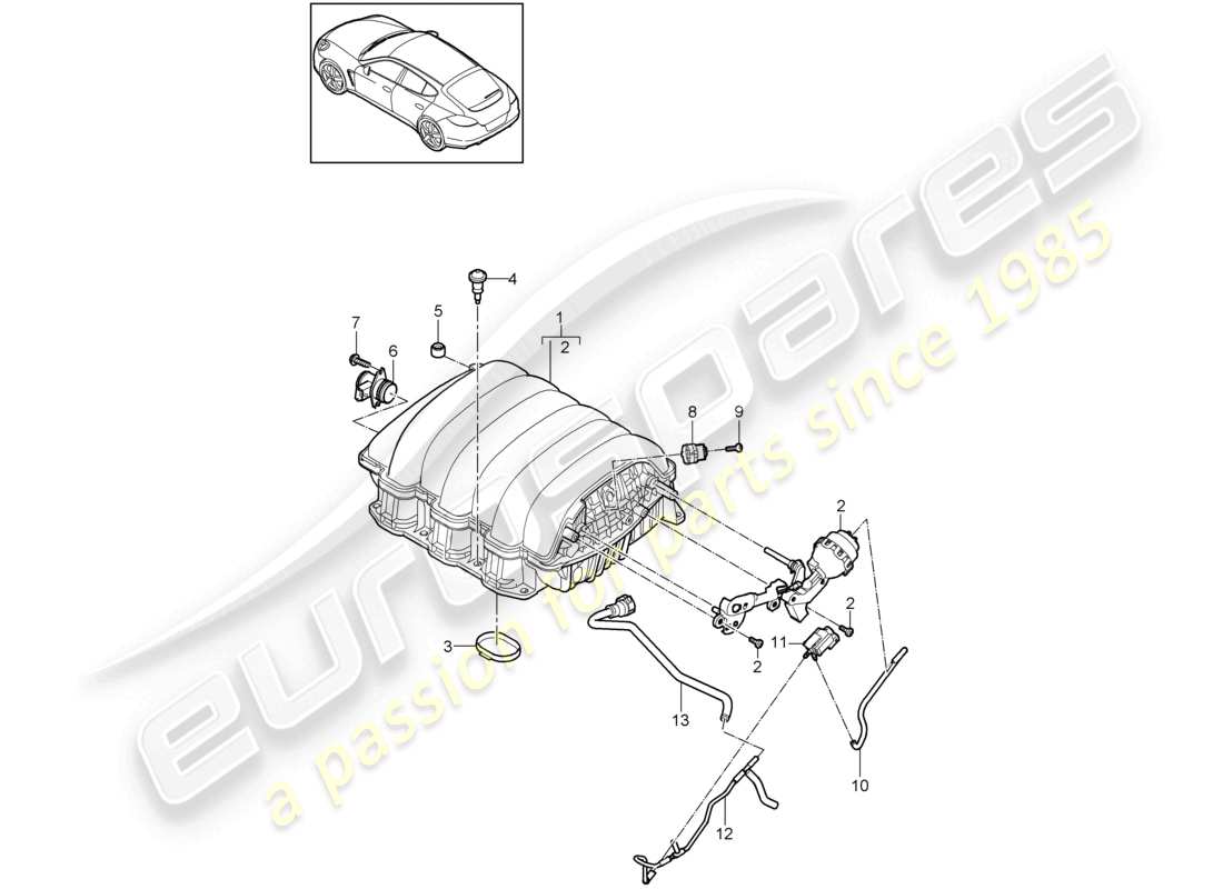 porsche 2010 (cayenne e1 9pa) distributore dell'aria aspirata diagramma delle parti