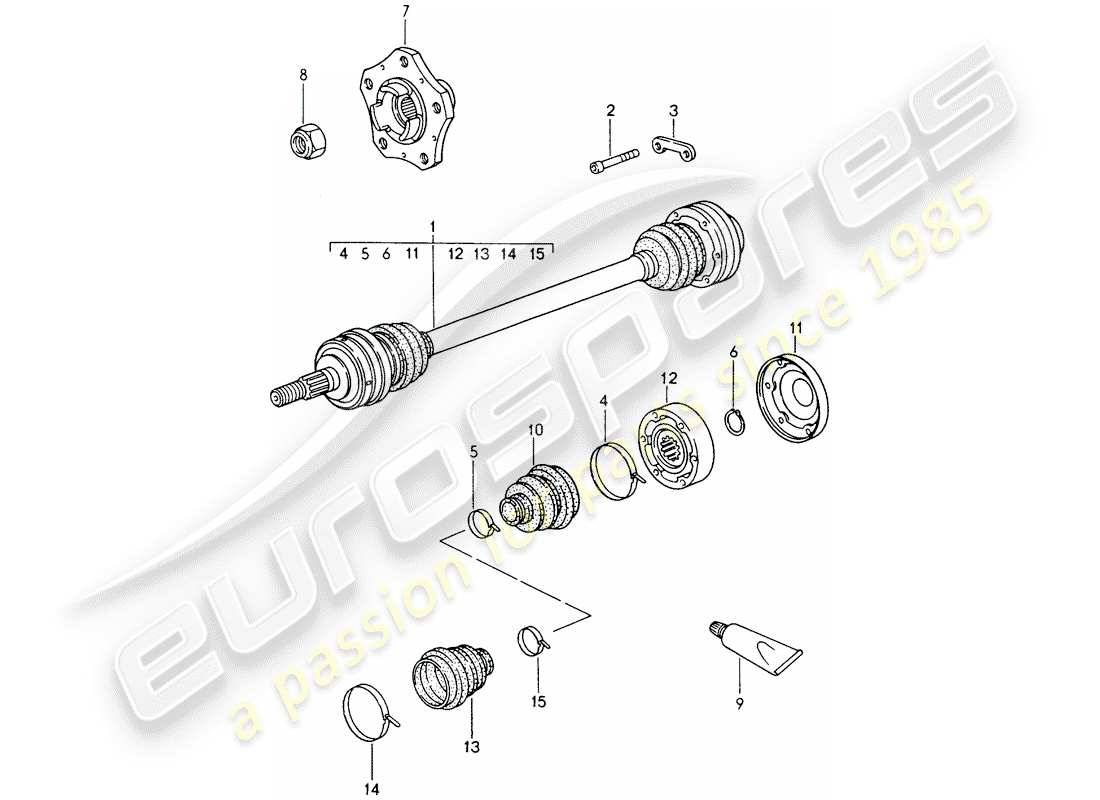 porsche 1998 (986 boxster) albero motore - mozzo ruota diagramma delle parti