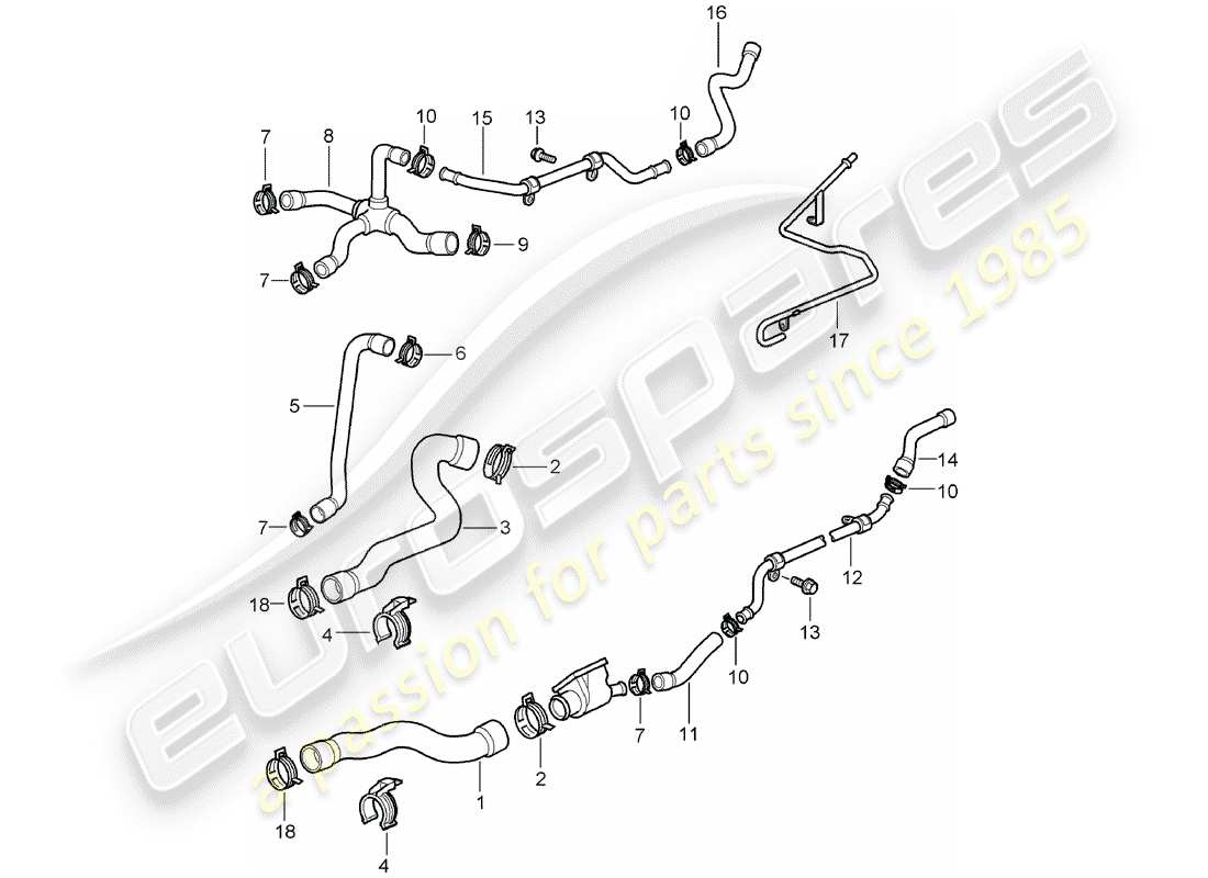 porsche 1998 (986 boxster) raffreddamento ad acqua diagramma delle parti