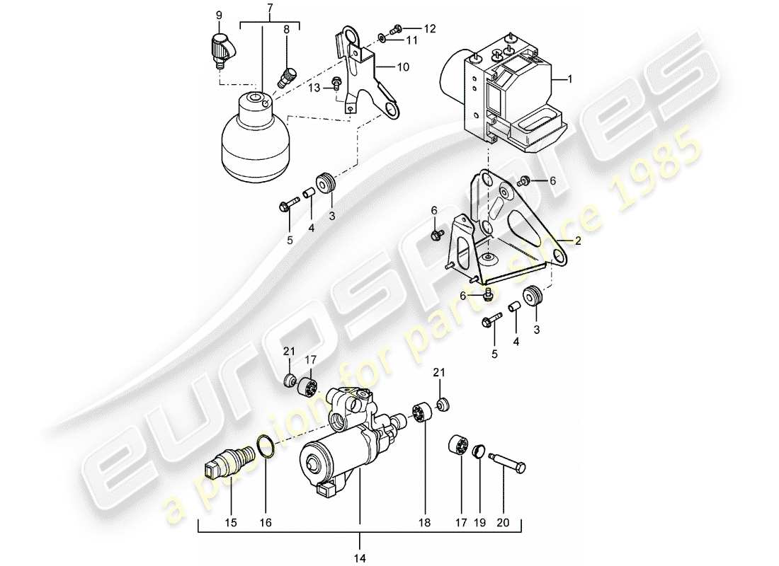 porsche 2006 (carrera gt) gruppo idraulico - impianto freno antibloccaggio -abs- - schema delle parti control