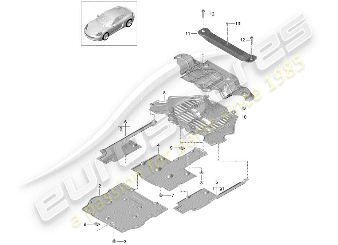 porsche 718 cayman (2020) diagramma delle parti della fodera