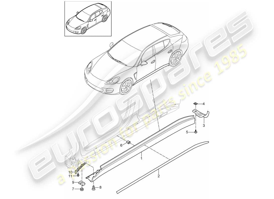 porsche 2011 (panamera 970) rivestimento lato lato schema delle parti