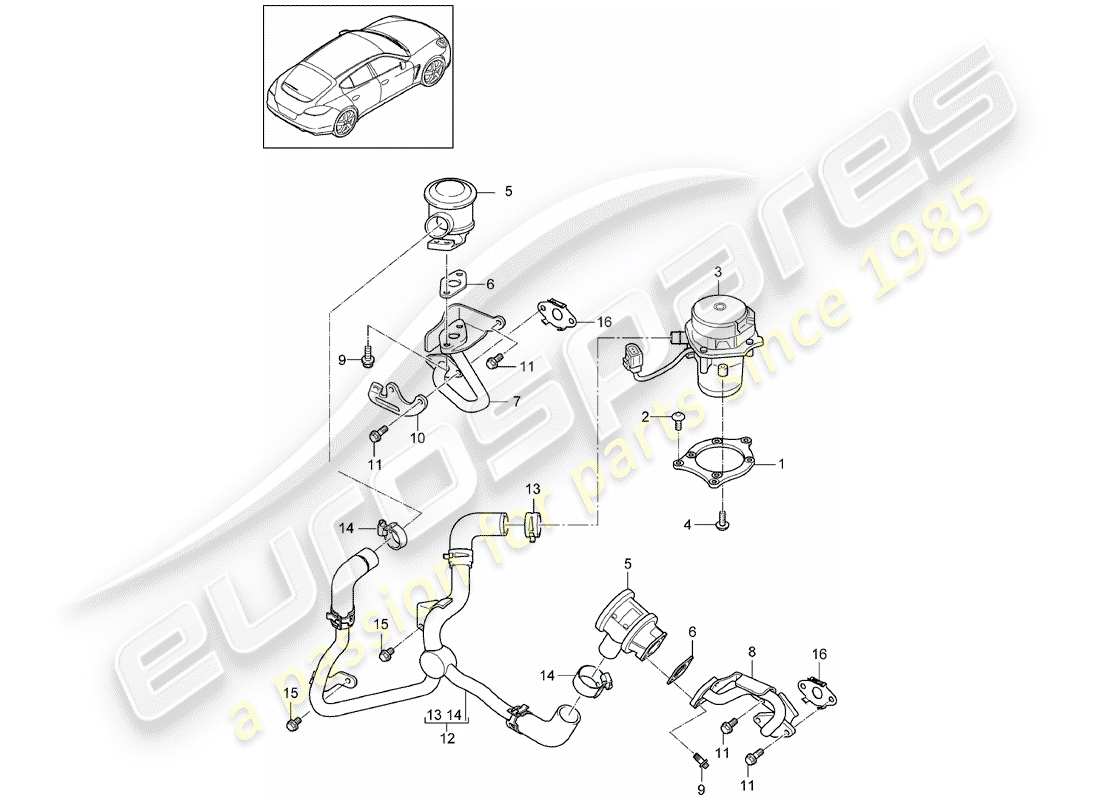 porsche 2011 (panamera 970) sistema di controllo emissioni di scarico - schema delle parti