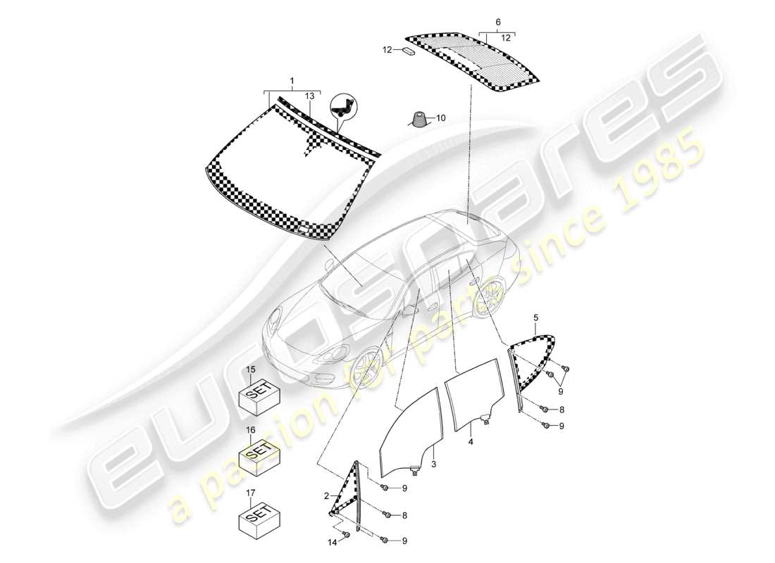 porsche 2012 (panamera 970) parabrezza lunotto posteriore finestrino laterale d >>- mj 2013 schema delle parti