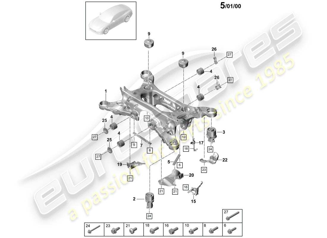 porsche 2019 (panamera 971-1) sottotelaio diagramma delle parti