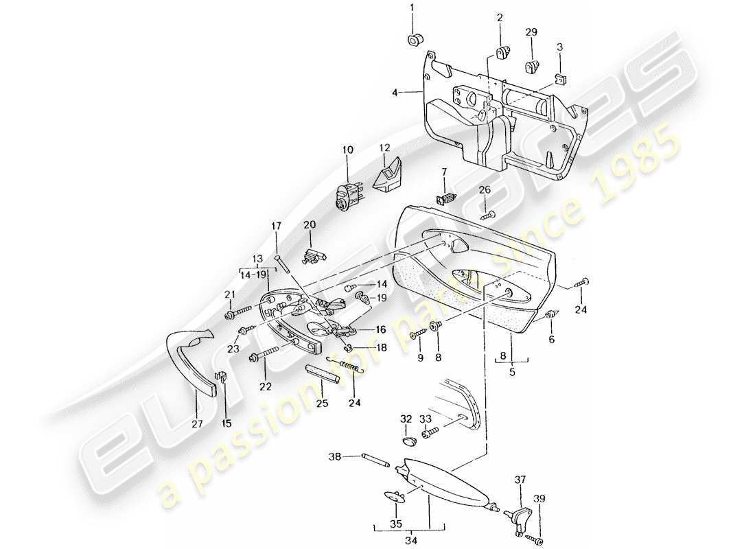 porsche 2001 (996 turbo / gt2) pannello porta - accessori diagramma delle parti