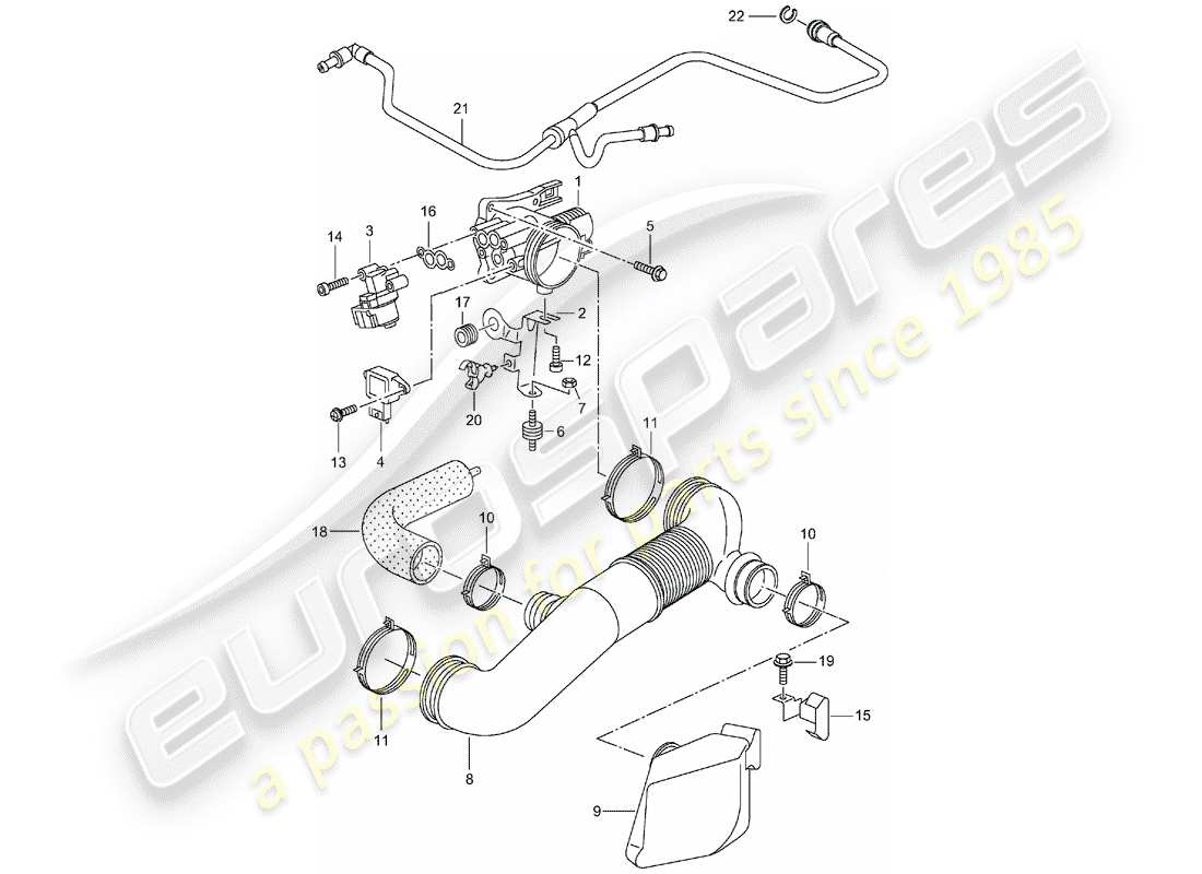 porsche 2000 (986 boxster) corpo farfallato diagramma delle parti