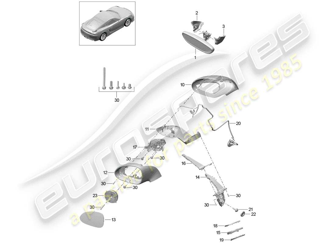 porsche 2016 (981 cayman gt4) schema delle parti specchio retrovisore interno