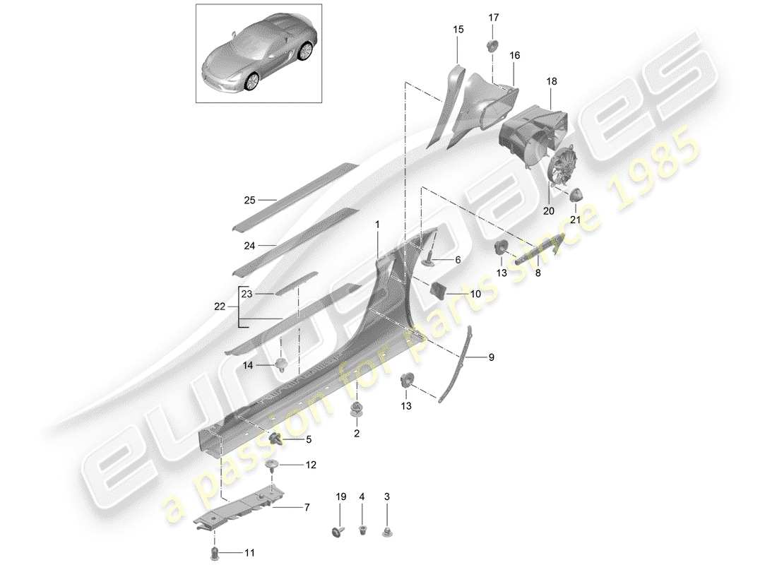 porsche 2016 (981 boxster spyder) rivestimento lato lato schema delle parti