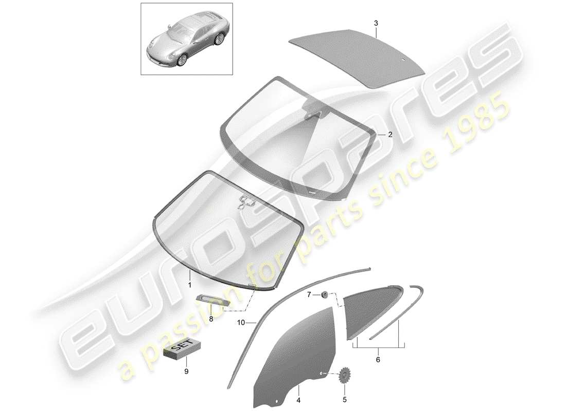 porsche 2017 (991-2) schema delle parti vetro parabrezza